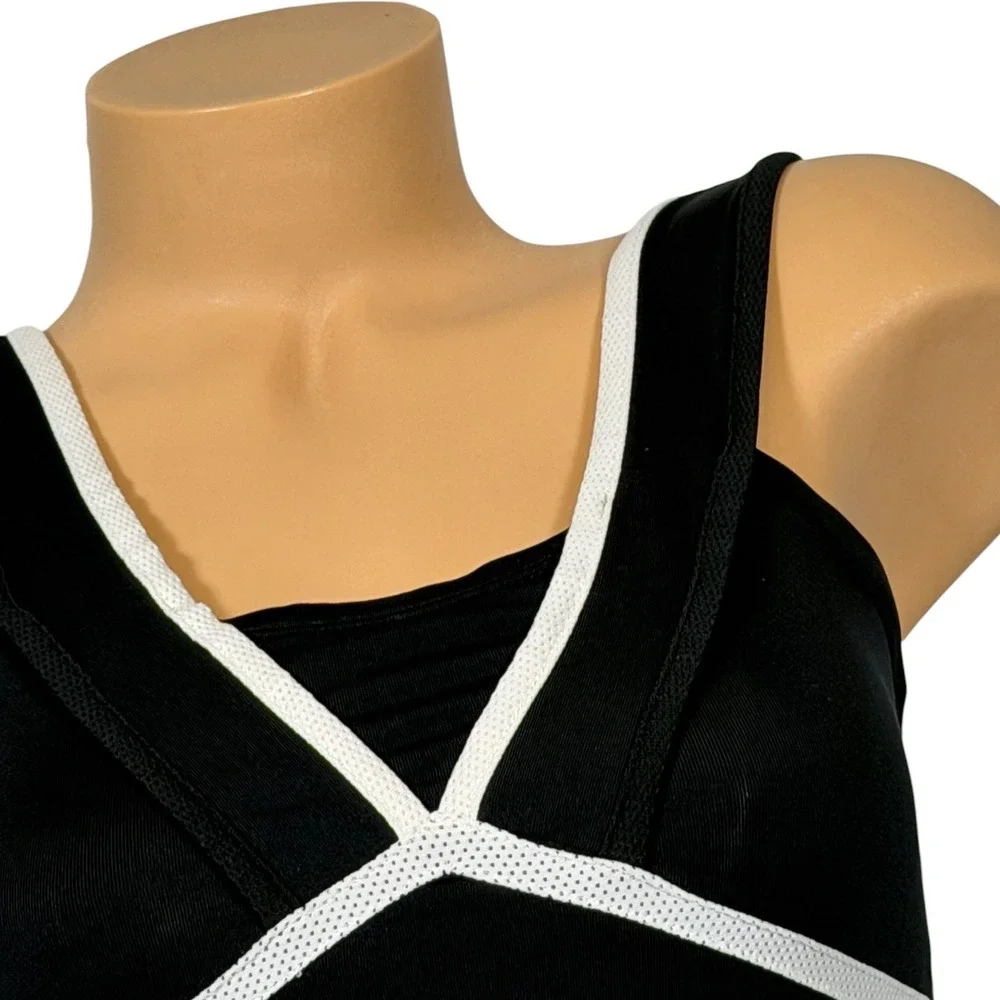 Nike Dri-FIT Womens Black White Mesh Trim Built-In Bra Athletic Tank Top Small